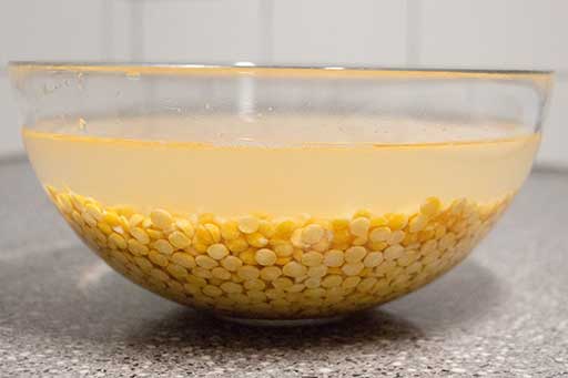 Rinse yellow split peas until water is become clear. Leave the peas covered with water for at least 30 minutes.