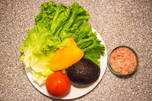 ingredients for avocado tuna salad with lettuce